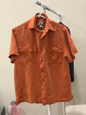 Caribbean Joe Rust Orange Button-Up Shirt with Embroidered Label
